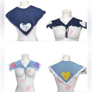 Vintage Handmade – Blue Denim Heart Tie-On Capelet Set – set of 2